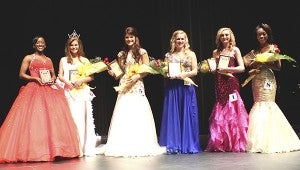 PRCC Public Relations photo Miss PRCC Wildcat crowned: Winners of the Miss PRCC Wildcat Scholarship Pageant are, from left, Shaquell Thomas of Hattiesburg, ad sales award; Chynna Coghlan of Bogue Chitto, Miss PRCC Wildcat and physical fitness award; Dory Lunn of Mize, first alternate, presence and composure award; Darion Matthews of Richton, second alternate; Joelle Ladner of Lumberton, third alternate, judges’ interview award; and Breanna Peters of Brandon, fourth alternate and congeniality award.  
