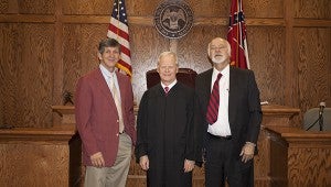 Jodi Marze | Picayune Item All Rise: Chancery Clerk David Earl Johnson, Judge Ronald Doleac and attorney Gerald Cruthird stand in the Chimney Square courtroom that is used to hold Chancery Court. Jodi Marze | Picayune Item