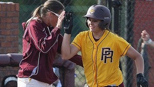 ROUND TRIPPER: Pearl River’s Rachel Hickman rounds third and heads for home after belting a solo homer in the second game of an MACJC South Division doubleheader against Meridian played Sunday in Poplarville. Hickman prepped at Poplarville High School.  Mitch Deaver | PRCC