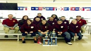 Straight shooters:  The Picayune Memorial High School Navy JROTC earns high ranking at national competition. Shown first row from left are: Danielle Bear, Ashlyn Spiers, Alex Cruz, Kayla Phillips. Shown second row from left are: Lt. Cdr. Steve Hardin, Reagan Dedman, Chris Larson, Jacob Richey, Tyler Stockstill, Chief Mark Thorman. Shown on third row from left are: Katelyn Anderson and Pattie Aldana. Submitted