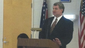 Mississippi Department of Education Career and Technology Director Mike Mulvihill spoke to community members and school representatives at a joint advisory committee meeting for the three career and technical centers in Pearl River County on Thursday.  Photo submitted.  