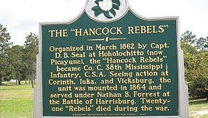 HISTORICAL MARKER: The Gainesville Volunteers have installed this historical marker to honor the “Hancock Rebels,” Picayune’s, formerly known as Hobolochitto, only Confederate unit.  Photo submitted.  