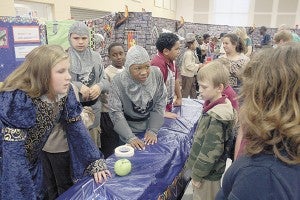 STUDENT TEACHERS: Students at South Side Elementary demonstrated many aspects of Newton’s Law during a Renaissance museum event they held Thursday and Friday.   Photo by Jeremy Pittari