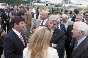 MEETING OF THE MINDS: From left Congressman Steven Palazzo, Governor Phil Bryant and Senator Thad Cochran talk with SpaceX president and COO Gwynne Shotwell. Photo by Jeremy Pittari