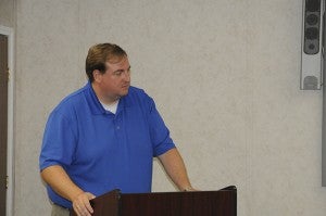 BUDGET CUT: Pearl River County School District business administrator T.J. Burleson explains to the board what teacher positions were eliminated during Monday’s meeting. Photo by Alexandra Hedrick