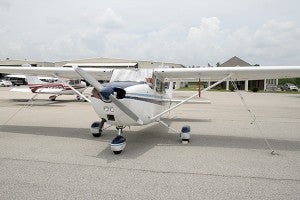 PAID PARKING: Airplane owners can pay to park their property on the apron, or they have the option to lease an enclosed T-hangar.  Picayune’s airport also offers fuel and restrooms. Photo by Jeremy Pittari